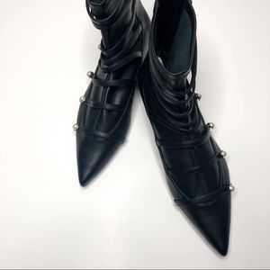 Zara Black Pointed Flat Pearl Ankle Boots